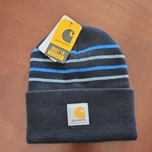 Carhartt Men's Beanie - Navy and Blue Stripes